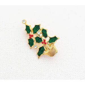 Vintage Golden Holly Christmas Tree Brooch by Avon - A4